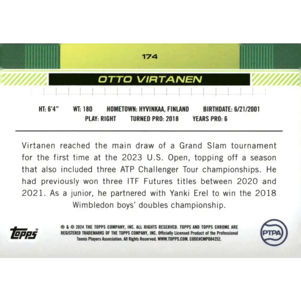 2024 Topps Chrome #174 Otto Virtanen EX Excellent Tennis Card - Other