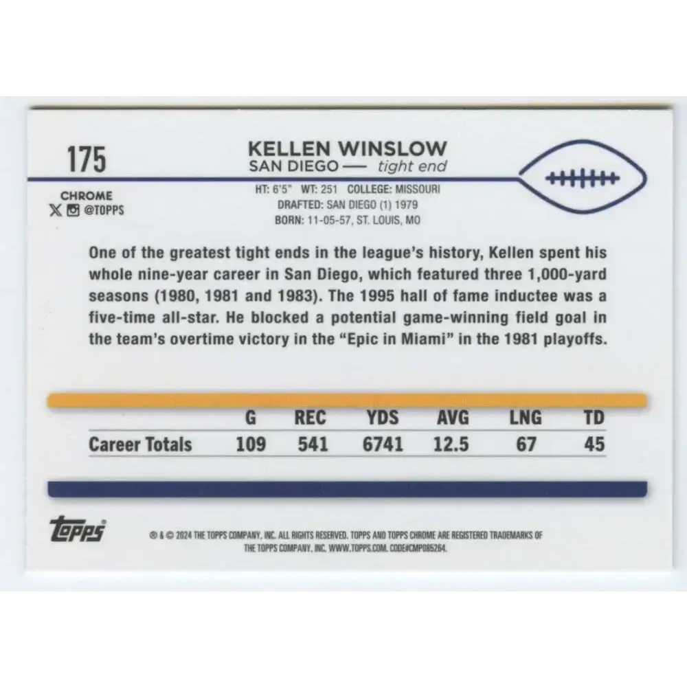 2024 Topps Chrome #175 Kellen Winslow NM-MT San Diego Chargers Football Card - Football Card Single