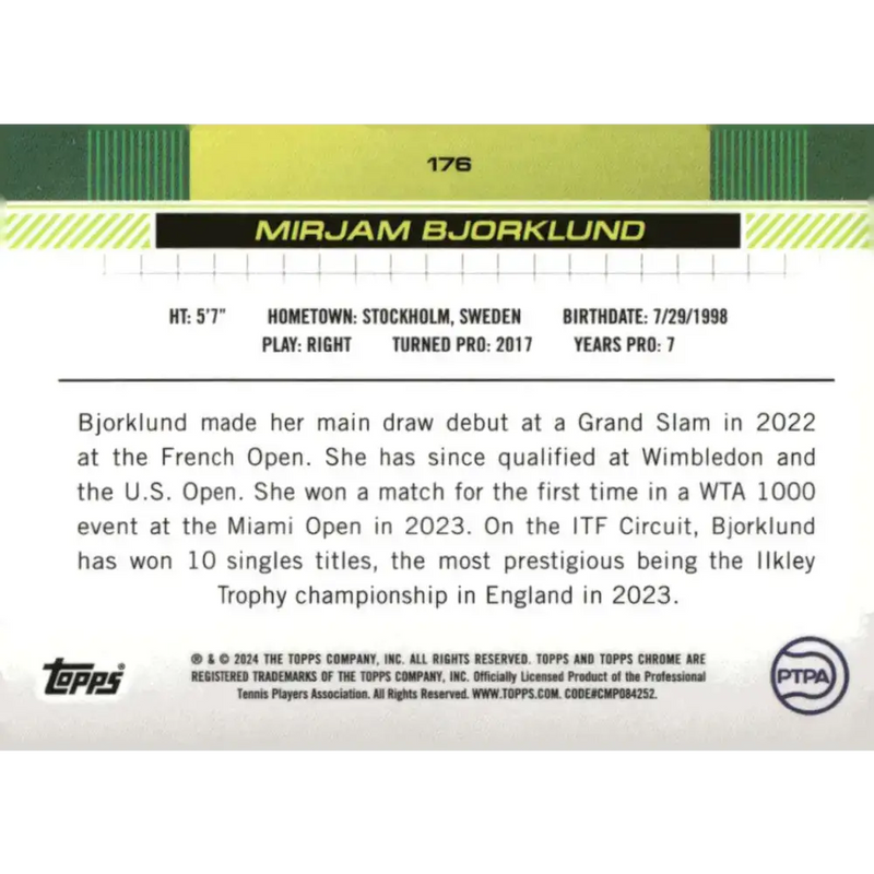 2024 Topps Chrome #176 Mirjam Bjorklund EX Excellent Tennis Card - Other