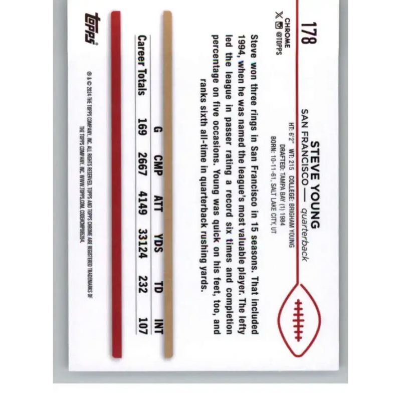 2024 Topps Chrome #178 Steve Young NM-MT San Francisco 49ers Football Card - Football Card Single