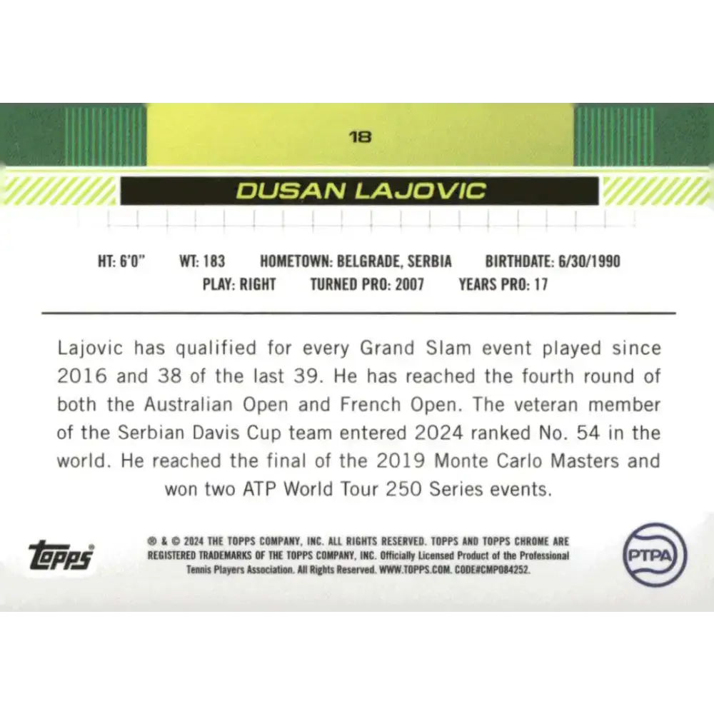 2024 Topps Chrome #18 Dusan Lajovic EX Excellent Tennis Card - Other
