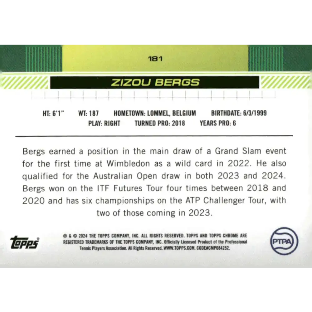 2024 Topps Chrome #181 Zizou Bergs EX Excellent Tennis Card - Tennis Card Single
