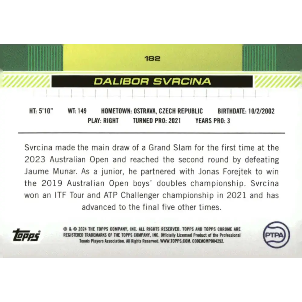 2024 Topps Chrome #182 Dalibor Svrcina EX Excellent RC Rookie Tennis Card