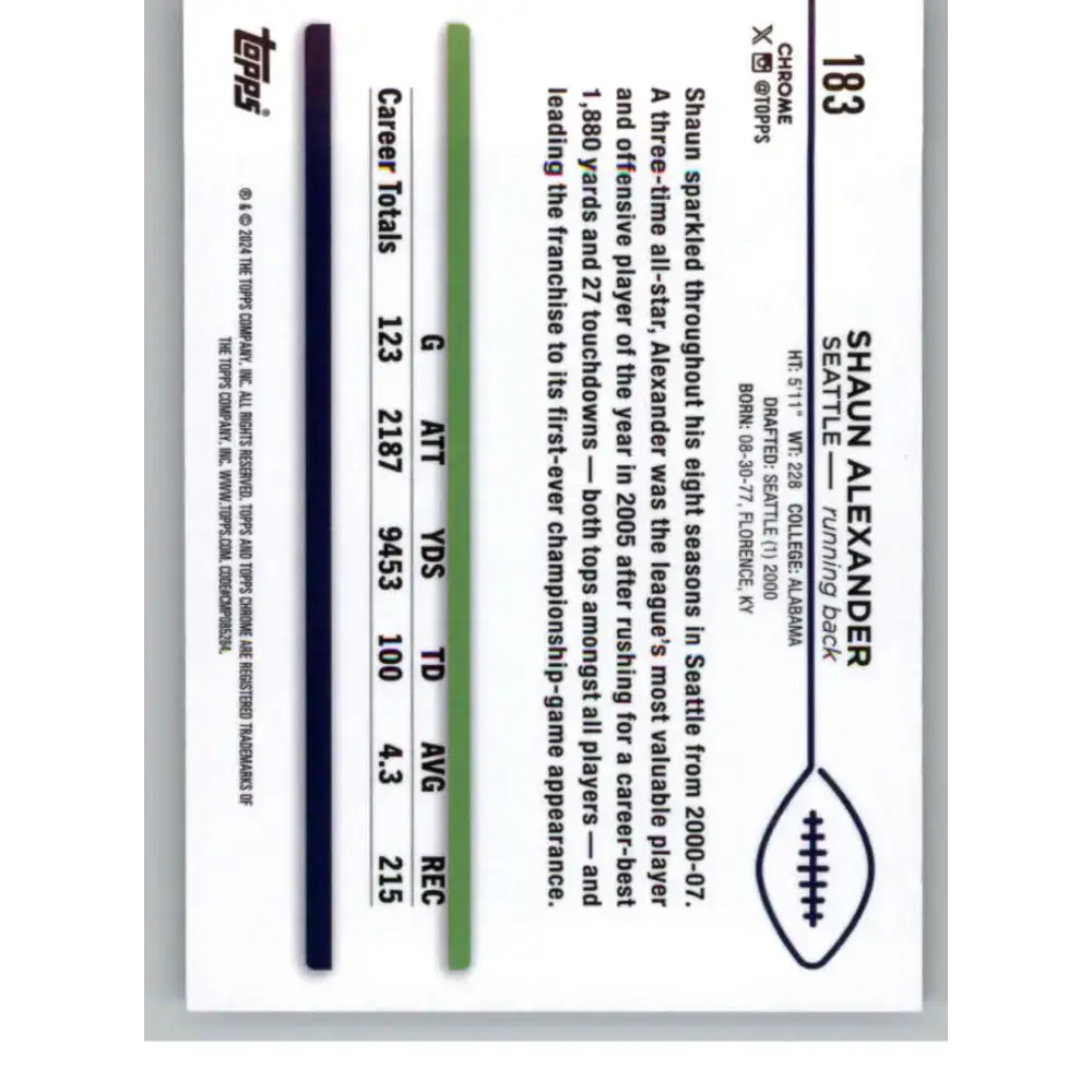 2024 Topps Chrome #183 Shaun Alexander NM-MT Seattle Seahawks Football Card - Football Card Single