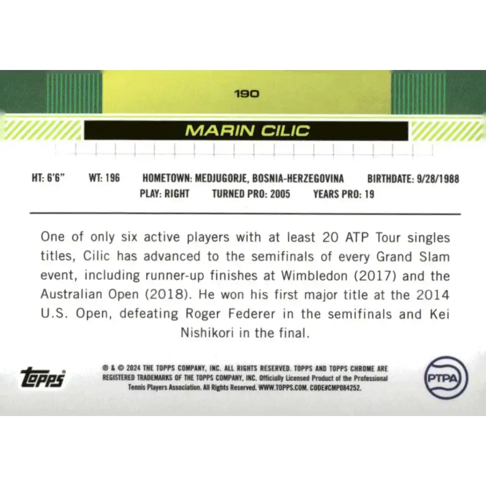 2024 Topps Chrome #190 Marin Cilic EX Excellent Tennis Card - Other
