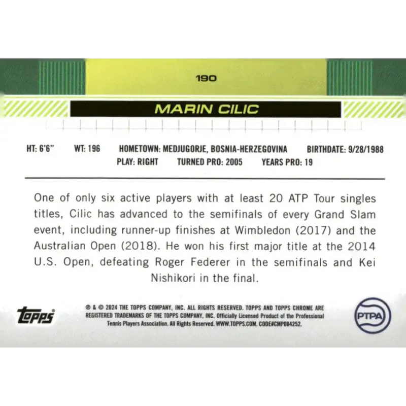 2024 Topps Chrome #190 Marin Cilic EX Excellent Tennis Card - Other