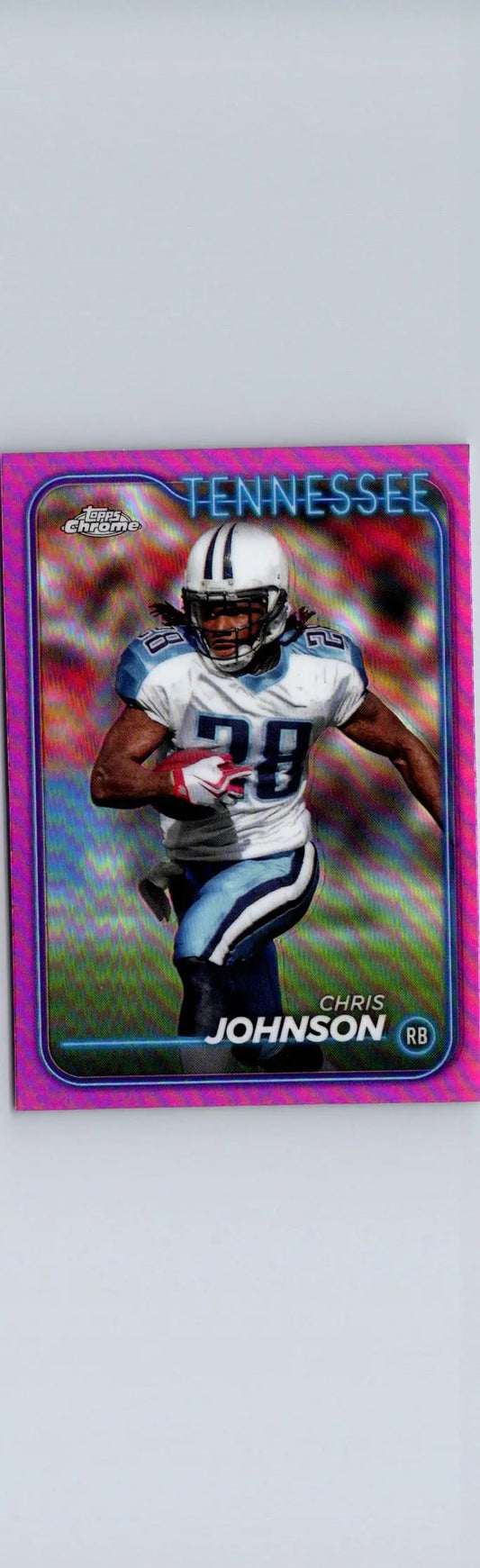 Chris Johnson Pink Refractor football trading card with pink border from 2024 Topps Chrome