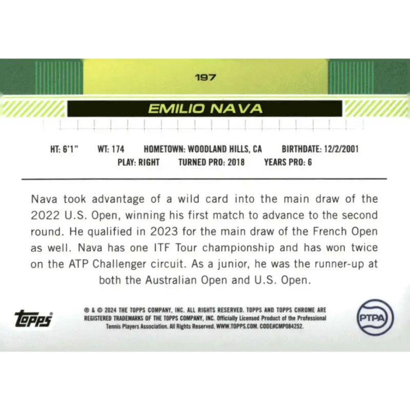 2024 Topps Chrome #197 Emilio Nava EX Excellent Tennis Card