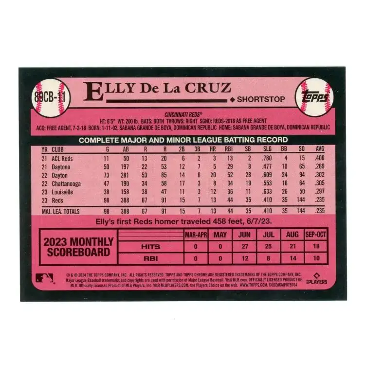 2024 Topps Chrome 1989 Baseball Refractor #89CB-11 Elly De La Cruz NM-MT Cincinnati Reds Baseball Card - Baseball Card