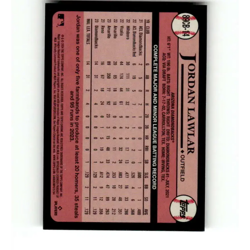2024 Topps Chrome 1989 Baseball Refractor #89CB-14 Jordan Lawlar NM-MT Arizona Diamondbacks Baseball Card - Baseball