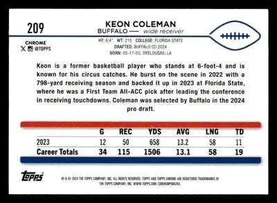 2024 Topps Chrome #209 Keon Coleman - Football Card Single