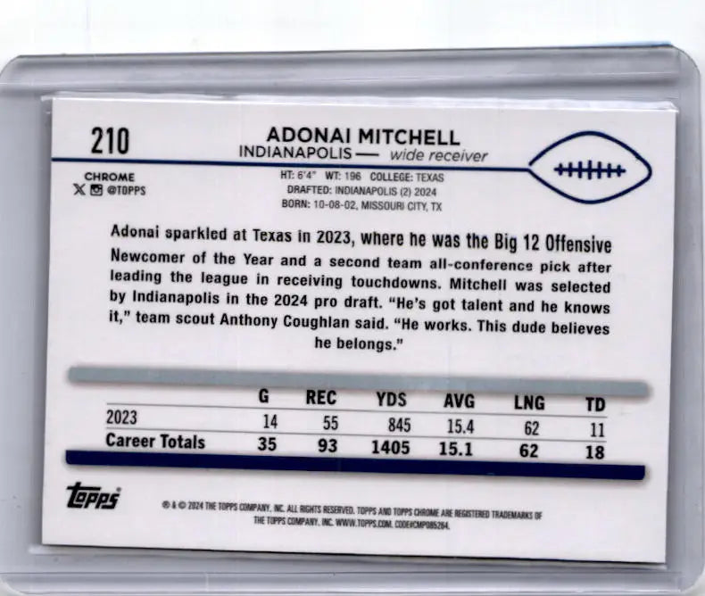 2024 Topps Chrome #210 Adonai Mitchell X-Fractor - Football Card Single