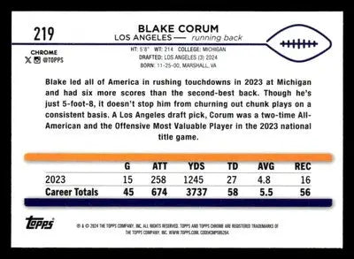 2024 Topps Chrome #219 Blake Corum Prism Refractor - Football Card Single
