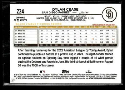2024 Topps Chrome #224 Dylan Cease Prism Refractors - Baseball Card Single