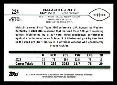 2024 Topps Chrome #224 Malachi Corley - Football Card Single