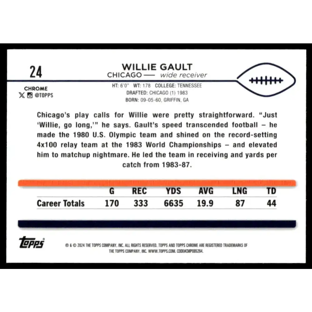 2024 Topps Chrome #24 Willie Gault NM-MT Chicago Bears Football Card - Football Card Single