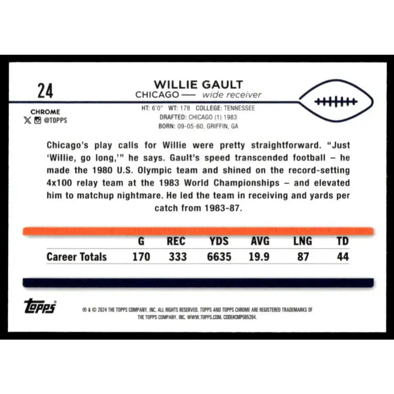 2024 Topps Chrome #24 Willie Gault NM-MT Chicago Bears Football Card - Football Card Single
