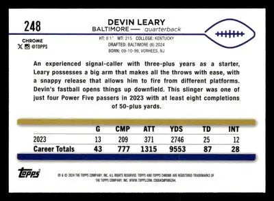 2024 Topps Chrome #248 Devin Leary Magenta Refractor #/399 - Football Card Single