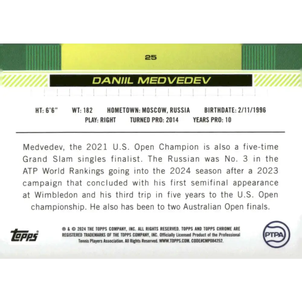2024 Topps Chrome #25 Daniil Medvedev EX Excellent Tennis Card - Other