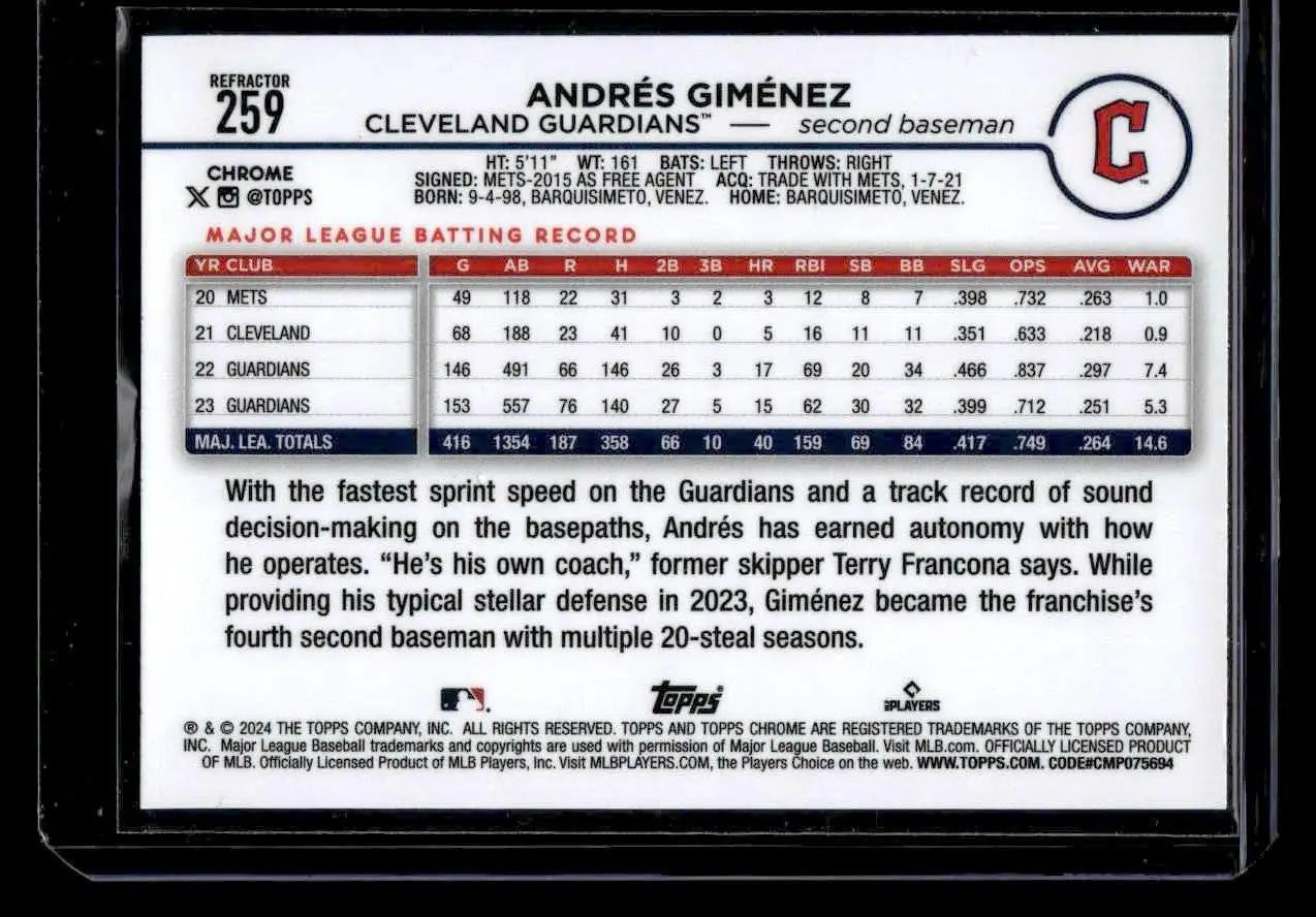 2024 Topps Chrome #259 Andrés Giménez Refractors - Baseball Card Single