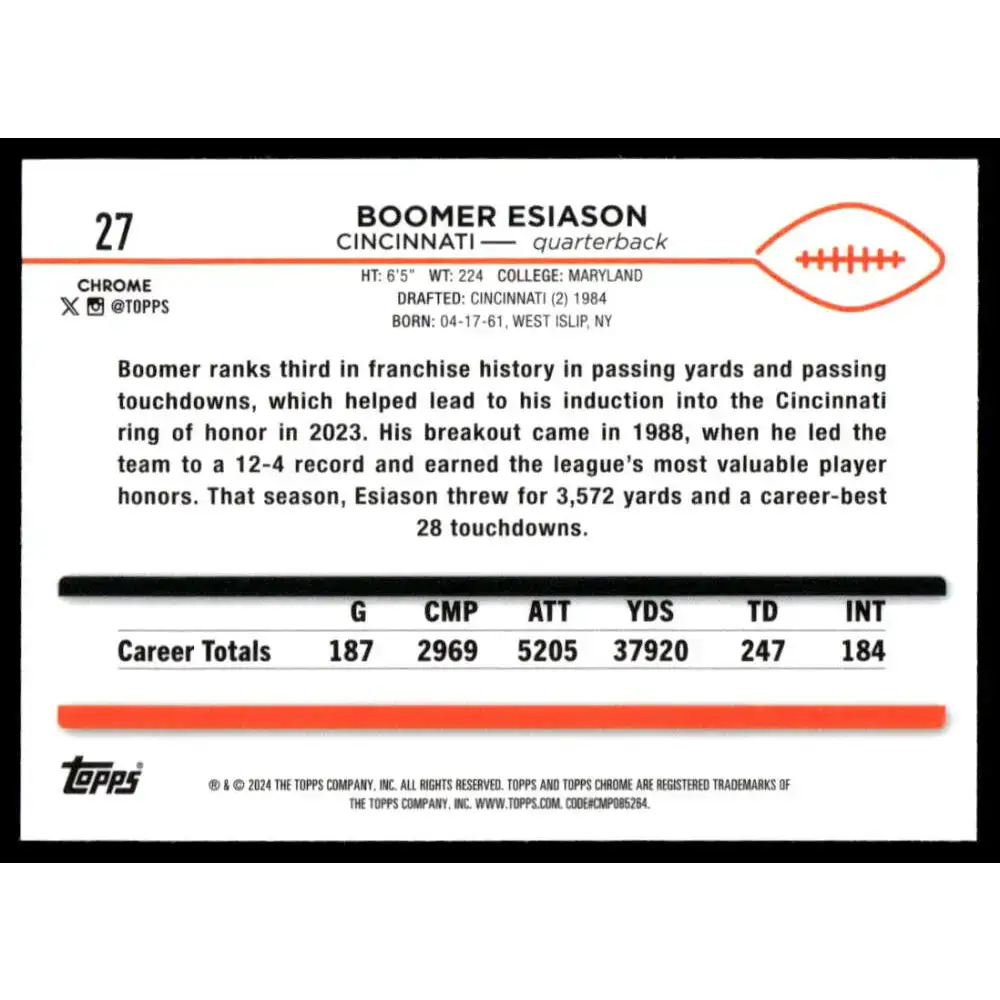 2024 Topps Chrome #27 Boomer Esiason NM-MT Cincinnati Bengals Football Card - Football Card Single