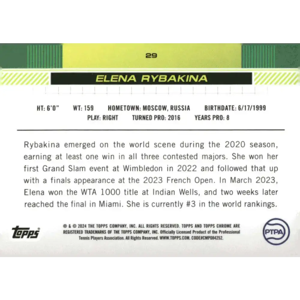 2024 Topps Chrome #29 Elena Rybakina EX Excellent Tennis Card - Sports Memorabilia