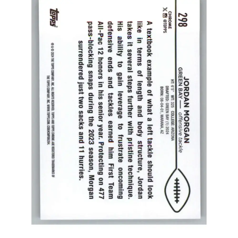2024 Topps Chrome #298 Jordan Morgan NM-MT RC Rookie Green Bay Packers Football Card - Football Card Single