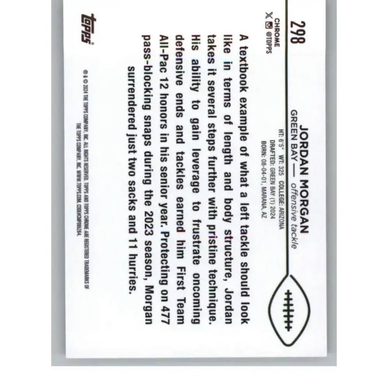 2024 Topps Chrome #298 Jordan Morgan NM-MT RC Rookie Green Bay Packers Football Card - Football Card Single