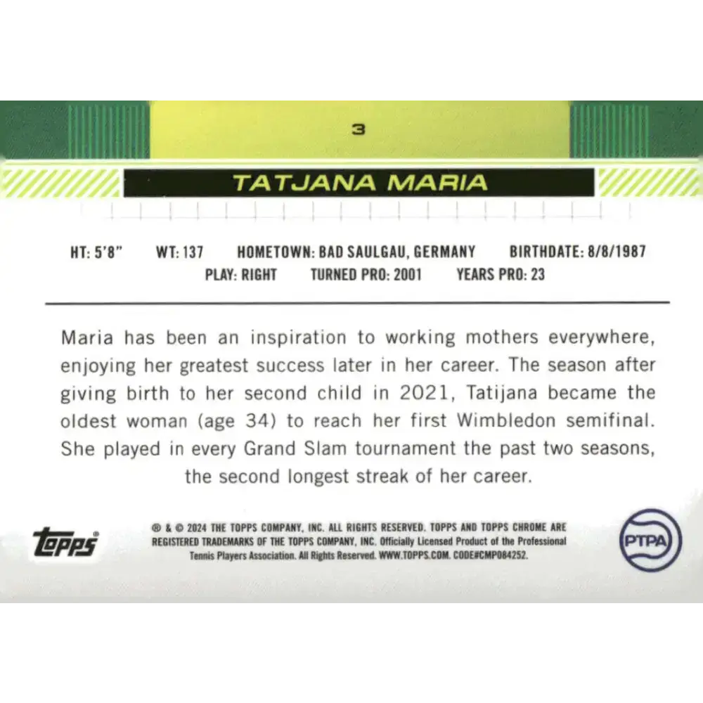 2024 Topps Chrome #3 Tatjana Maria EX Excellent Tennis Card - Other