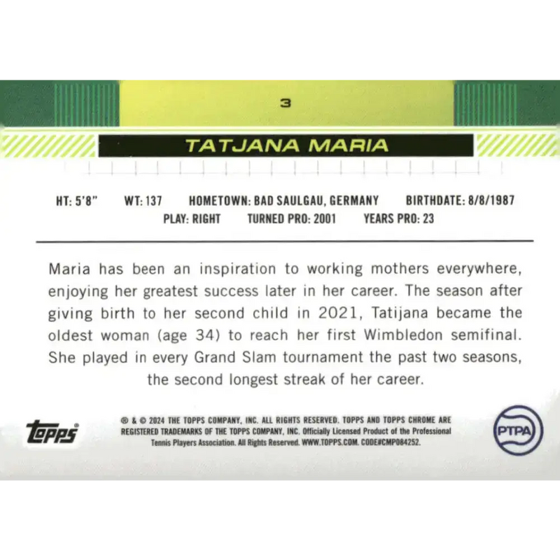 2024 Topps Chrome #3 Tatjana Maria EX Excellent Tennis Card - Other