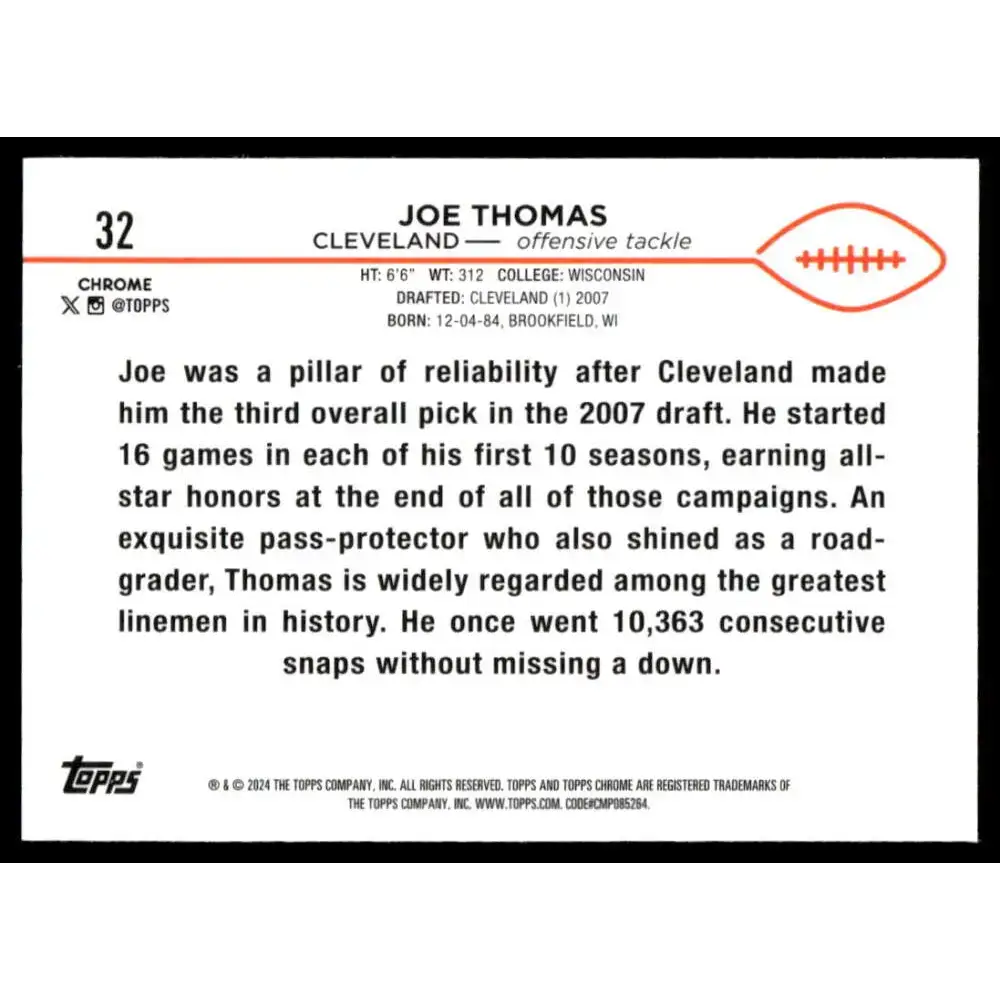 2024 Topps Chrome #32 Joe Thomas NM-MT Cleveland Browns Football Card - Football Card Single