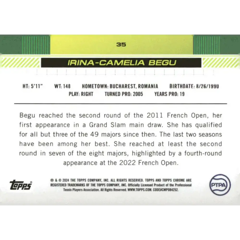 2024 Topps Chrome #35 Irina-Camelia Begu EX Excellent Tennis Card - Other