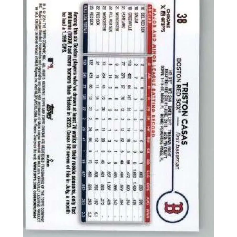 2024 Topps Chrome #38 Triston Casas NM-MT Boston Red Sox Baseball Card - Baseball Card Single