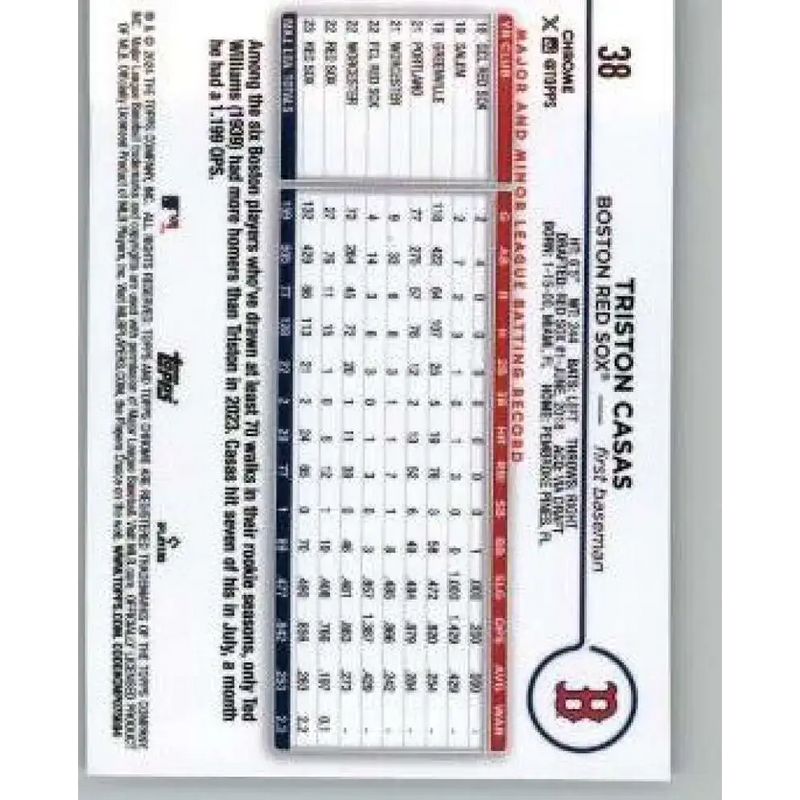 2024 Topps Chrome #38 Triston Casas NM-MT Boston Red Sox Baseball Card - Baseball Card Single