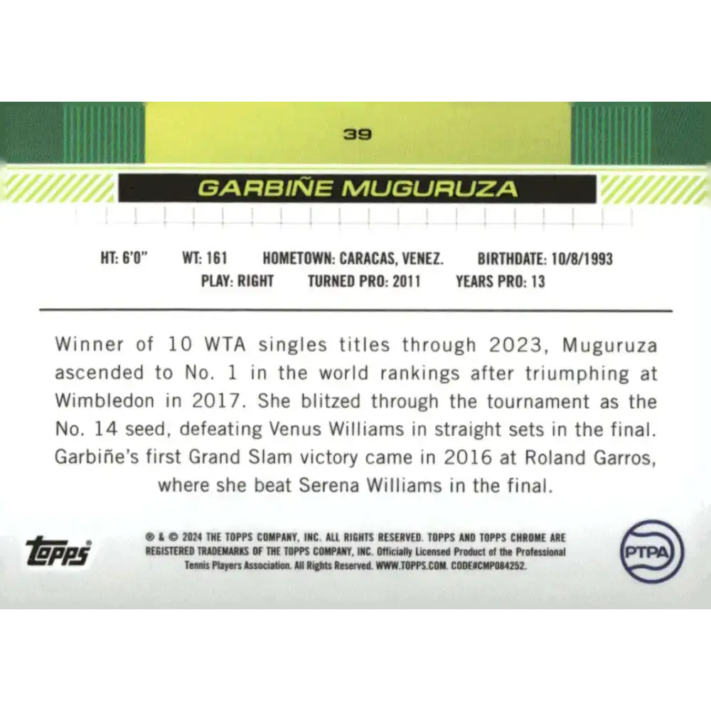 2024 Topps Chrome #39 Garbine Muguruza EX Excellent Tennis Card - Tennis Card Single