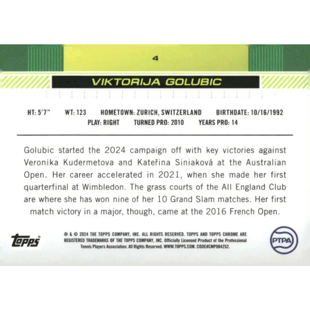 2024 Topps Chrome #4 Viktorija Golubic EX Excellent Tennis Card - Other