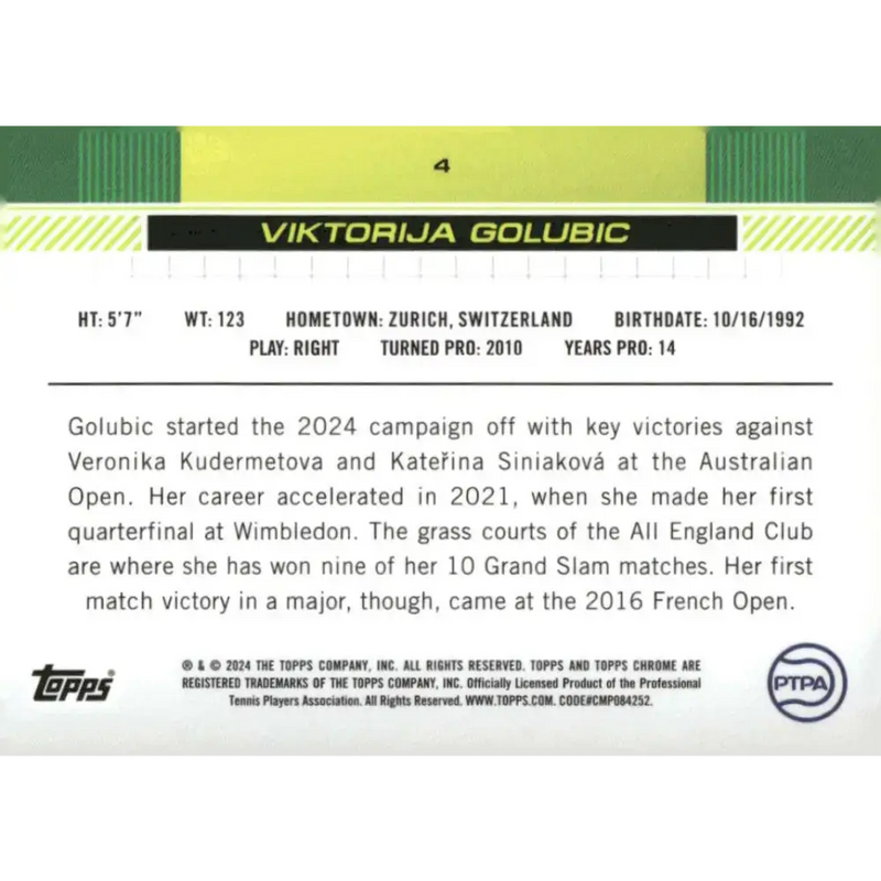 2024 Topps Chrome #4 Viktorija Golubic EX Excellent Tennis Card - Other