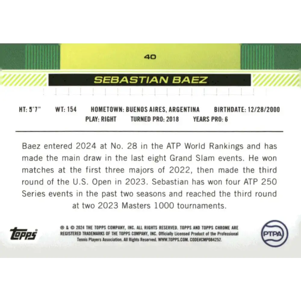 2024 Topps Chrome #40 Sebastian Baez EX Excellent Tennis Card - Other