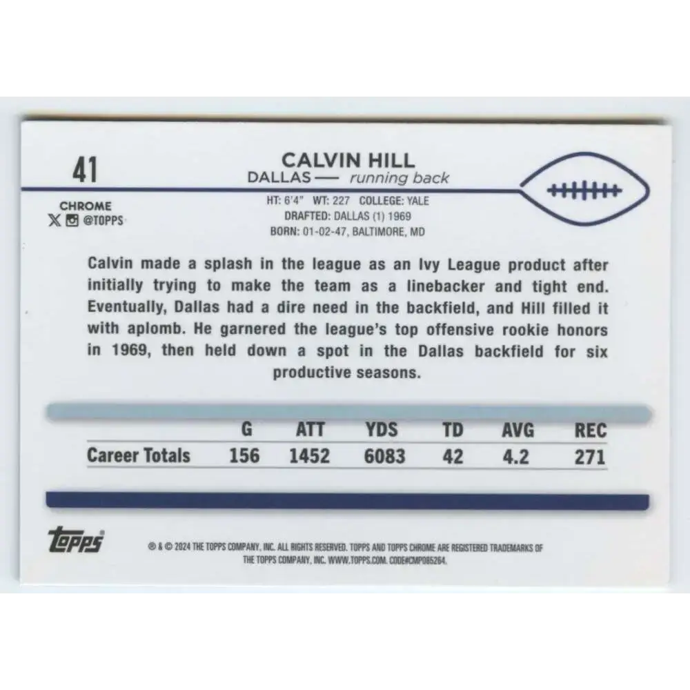 2024 Topps Chrome #41 Calvin Hill NM-MT Dallas Cowboys Football Card - Football Card Single