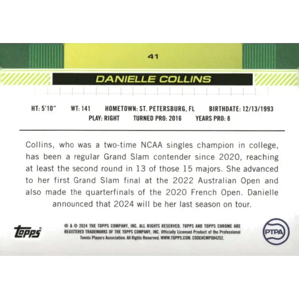 2024 Topps Chrome #41 Danielle Collins EX Excellent Tennis Card - Other