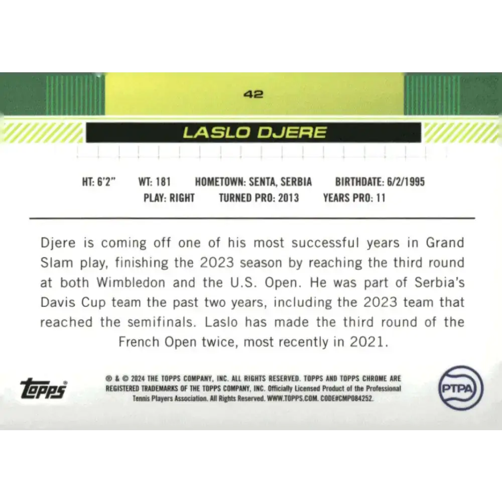 2024 Topps Chrome #42 Laslo Djere EX Excellent Tennis Card - Other