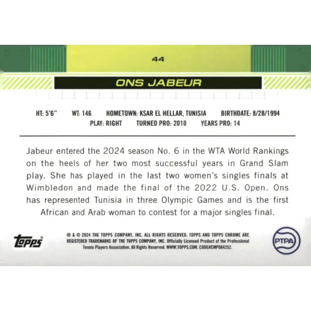 2024 Topps Chrome #44 Ons Jabeur EX Excellent Tennis Card - Other