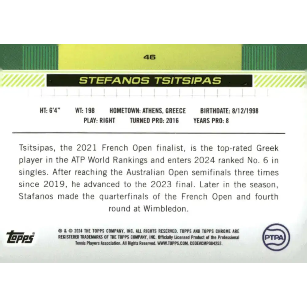 2024 Topps Chrome #46 Stefanos Tsitsipas EX Excellent Tennis Card - Other