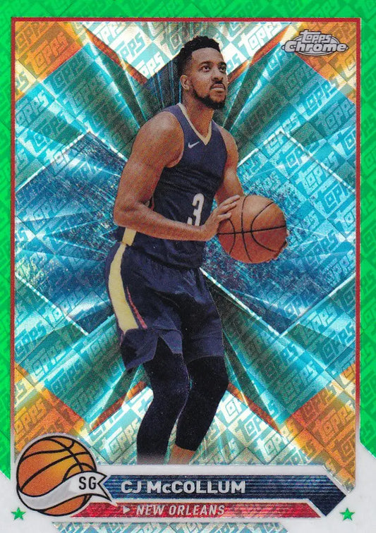 2024 TOPPS CHROME #47 CJ MCCOLLUM GREEN LOGO- NEW ORLEANS PELICANS - Basketball Card Single