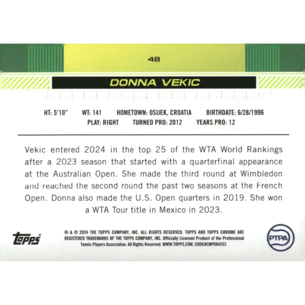 2024 Topps Chrome #48 Donna Vekic EX Excellent Tennis Card - Tennis Card Single