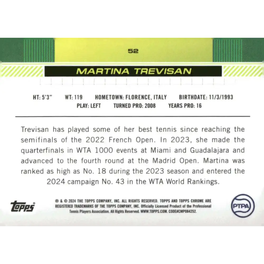 2024 Topps Chrome #52 Martina Trevisan EX Excellent Tennis Card - Other