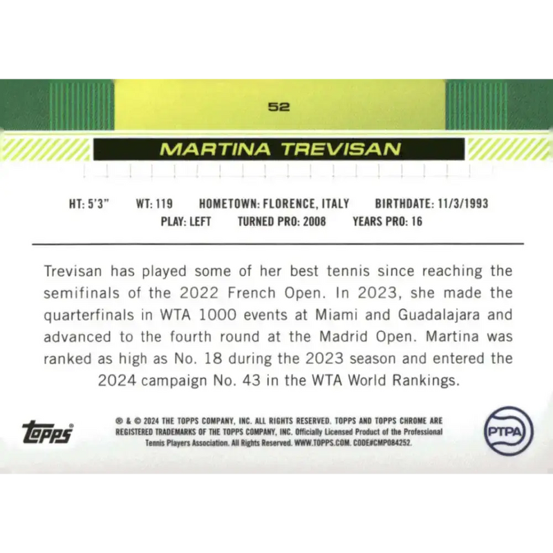 2024 Topps Chrome #52 Martina Trevisan EX Excellent Tennis Card - Other