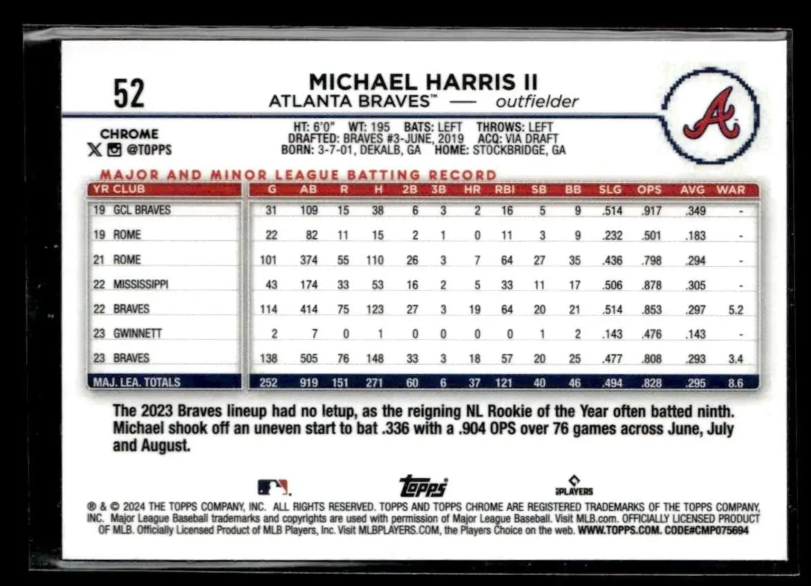 2024 Topps Chrome #52 Michael Harris II Prism Refractors - Baseball Card Single