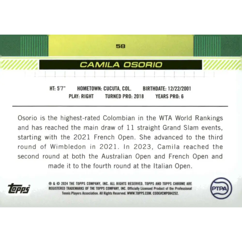 2024 Topps Chrome #58 Camila Osorio EX Excellent Tennis Card - Other