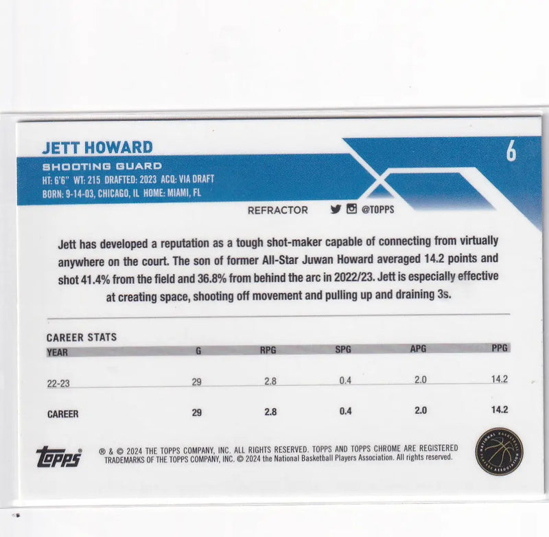 2024 TOPPS CHROME #6 JETT HOWARD REFRACTOR- ORLANDO MAGIC